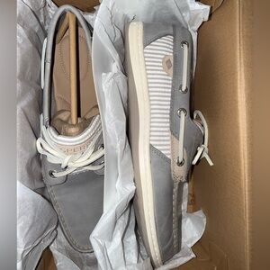Sperry Gray and White Boat Shoes